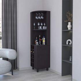 FM FURNITURE Leah Corner Bar cabinet with ample storage and wine rack. Wengue