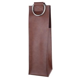 Brown Faux Leather Single-Bottle Wine Tote by ViskiÂ®