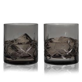 Admiral Cut Crystal Rocks Glasses in Smoke ViskiÂ®