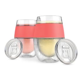 Wine FREEZEâ„¢ Cooling Cups in Coral (set of 2) and lids by HO