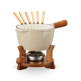 Beige & Wood Cast Iron Fondue Set by Twine Livingâ„¢
