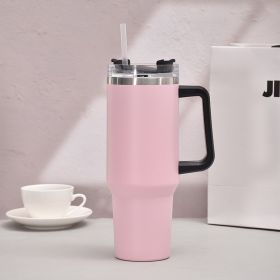 40oz Handle Car Cup with pipette stainless Steel insulated Cold beer cup portable ice cup with handle; Insulated Reusable Leakproof Stainless Ste (Color: Pink)
