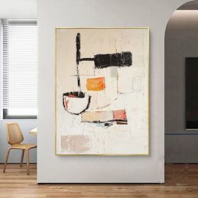 Beige minimalist wall art Wine Glass abstract art white simple handmade painting living room wall art original Sofa Wall abstract painting (Style: 01, size: 90x130cm)