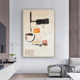 Beige minimalist wall art Wine Glass abstract art white simple handmade painting living room wall art original Sofa Wall abstract painting (Style: 01, size: 100x150cm)