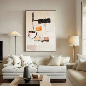 Beige minimalist wall art Wine Glass abstract art white simple handmade painting living room wall art original Sofa Wall abstract painting (Style: 01, size: 120x160cm)