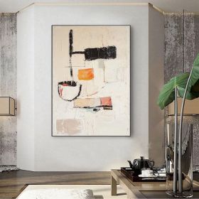 Beige minimalist wall art Wine Glass abstract art white simple handmade painting living room wall art original Sofa Wall abstract painting (Style: 01, size: 140x210cm)