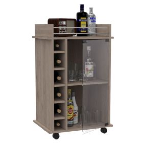 Huali Bar Cart, Six Built-in Wine Rack, Glass Door, Four Casters, Two Shelves (Color: Light Gray)