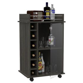 Huali Bar Cart, Six Built-in Wine Rack, Glass Door, Four Casters, Two Shelves (Color: Carbon Espresso)