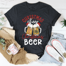 Christmas Beer T-Shirt (Color: Dark Grey Heather, size: 3XL)