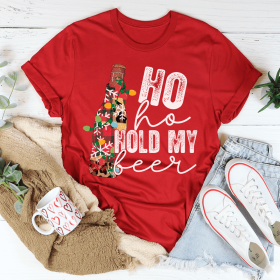 Ho Ho Hold My Beer T-Shirt (Color: Red, size: M)