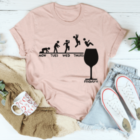 Monday to Friday Wine T-Shirt (Color: Heather Prism Peach, size: XL)