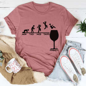 Monday to Friday Wine T-Shirt (Color: Mauve, size: 3XL)