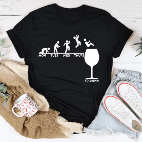 Monday to Friday Wine T-Shirt (Color: Black Heather, size: 2XL)