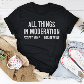 All Things In Moderation Except Wine T-Shirt (Color: Black Heather, size: M)