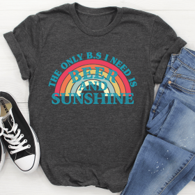 Beer & Sunshine T-Shirt (Color: Dark Grey Heather, size: L)