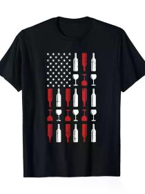 Wine Glass 4th Of July Vintage USA Flag Patriotic Drinker T-Shirt (Color: Black, size: S)