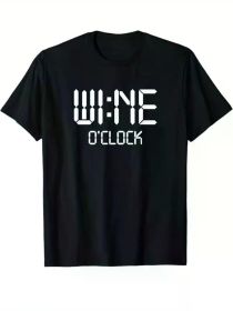 Men's Wine O'Clock Graphic T-Shirt - Black Casual Short Sleeve Crew Neck Tee with White Pixelated Print, Perfect for (Color: Black, size: XXXL)