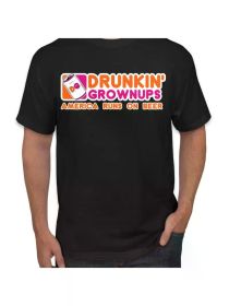 Drunkin Grownups America Runs On Beer Men Graphic TshirtComfortable & fashionable Couple Clothing (Color: Black, size: S)