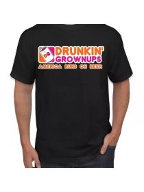 Drunkin Grownups America Runs On Beer Men Graphic TshirtComfortable & fashionable Couple Clothing (Color: Black, size: L)