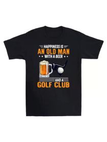 Men's Novelty Cotton T-Shirt - "Happiness Is An Old for Man with A Beer And A Golf Club" Print, Casual Round Neck, Regular Fit, All-Season Wear (Color: Black, size: XXL)
