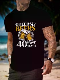 40th Birthday Celebration Cheers & Beer Men'S Short Sleeve T-Shirt - Polyester, Geometric Design, Machine Washable, Casual - Perfect for Summer (Color: Black, size: XXXL)