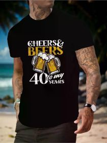 40th Birthday Celebration Cheers & Beer Men'S Short Sleeve T-Shirt - Polyester, Geometric Design, Machine Washable, Casual - Perfect for Summer (Color: Black, size: M)