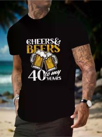 40th Birthday Celebration Cheers & Beer Men'S Short Sleeve T-Shirt - Polyester, Geometric Design, Machine Washable, Casual - Perfect for Summer (Color: Black, size: S)