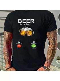 Men Beer & Slogan Graphic Tee All-Season Family T-shirtMen Beer & Slogan Graphic Tee All-Season Family T-shirt (Color: Black, size: XXL)