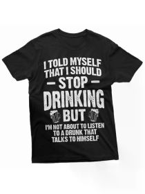 Funny 'Stop Drinking' Graphic Tee - Humorous Beer & Wine Design, (Color: Black, size: XXXL)