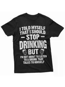 Funny 'Stop Drinking' Graphic Tee - Humorous Beer & Wine Design, (Color: Black, size: L)