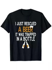 Funny 'I Just Rescued a Beer' Graphic Men's T-Shirt - 100% Cotton, Short Sleeve Crew Neck, Black with White & Golden Print (Color: Black, size: XXXL)