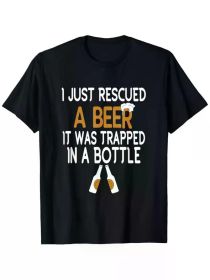 Funny 'I Just Rescued a Beer' Graphic Men's T-Shirt - 100% Cotton, Short Sleeve Crew Neck, Black with White & Golden Print (Color: Black, size: XL)