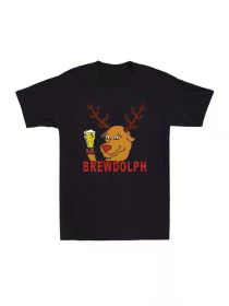Brewdolph Merry Christmas Beer Lovers Novelty Vintage Men'S Cotton T-ShirtFamily T-Shirt (Color: Black, size: XXXL)
