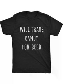 Mens Will Trade Candy for Beer Tshirt Funny Halloween Trick Or Treat Graphic Tee (Color: Black, size: L)