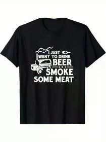 all-new BBQ Smoking Pitmaster Drink Beer Smoke Meat T-ShirtFamily T-Shirt (Color: Black, size: S)