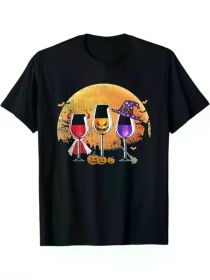 Three wine glasses Halloween Shirt Pumpkin Halloween gifts, 100% Cotton, (Color: Black, size: S)