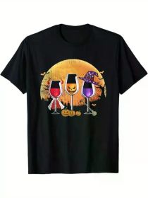 Three wine glasses Halloween Shirt Pumpkin Halloween gifts, 100% Cotton, (Color: Black, size: XL)
