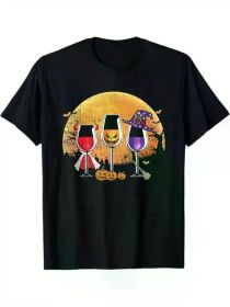 Three wine glasses Halloween Shirt Pumpkin Halloween gifts, 100% Cotton, (Color: Black, size: M)