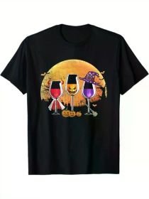 Three wine glasses Halloween Shirt Pumpkin Halloween gifts, 100% Cotton, (Color: Black, size: L)