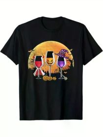 Three wine glasses Halloween Shirt Pumpkin Halloween gifts, 100% Cotton, (Color: Black, size: XXXL)