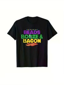 Carnival parade t-shirt with beads, wine and bacon (Color: Black, size: XL)