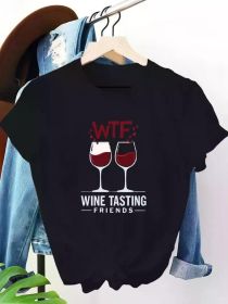 Wine Tasting Friends Graphic Tee - Women's Red T-Shirt with Fun Wine Glass Design, (Color: Black, size: XL)